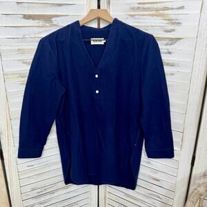 TAYLOR STITCH Women's Medium The Whitney Popover Flannel Henley Shirt Navy Blue